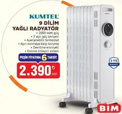 KUMTEL 9 DİLİM YAĞLI RADYATÖR fiyat ve kampanya bilgisi